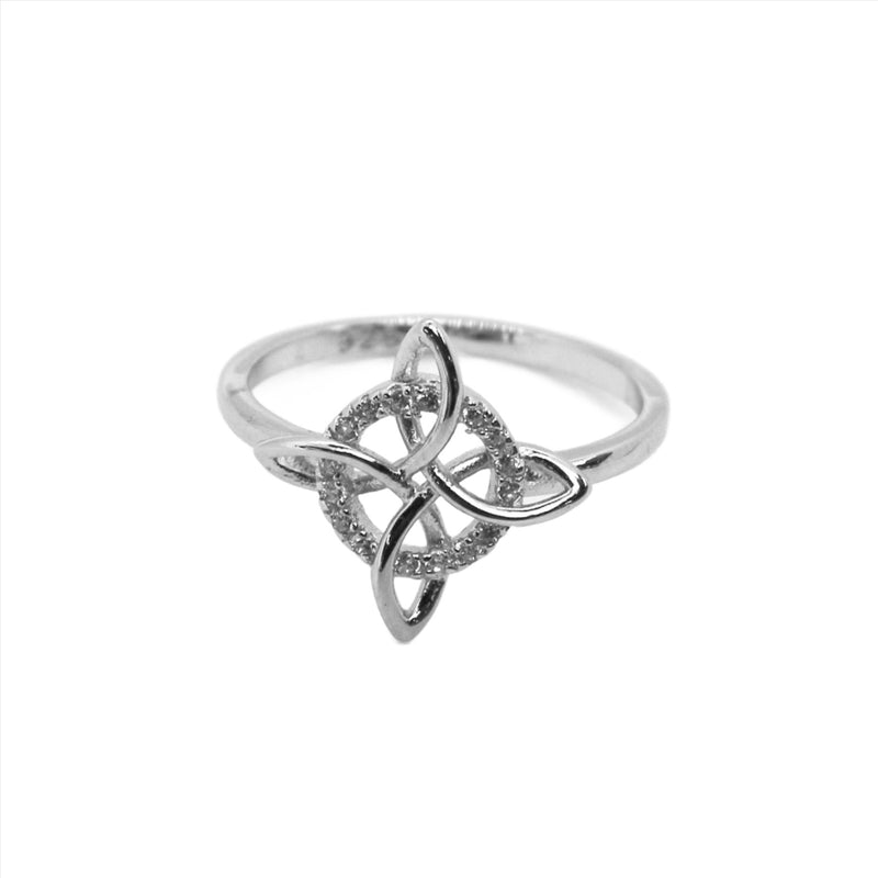 Sterling Silver Quaternary Celtic Knot CZ Ring
