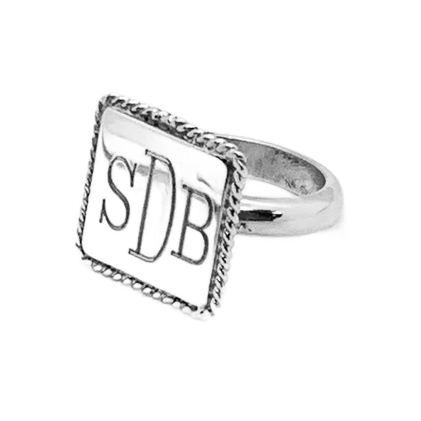 German Silver Square Engravable Rings with Rope Edge