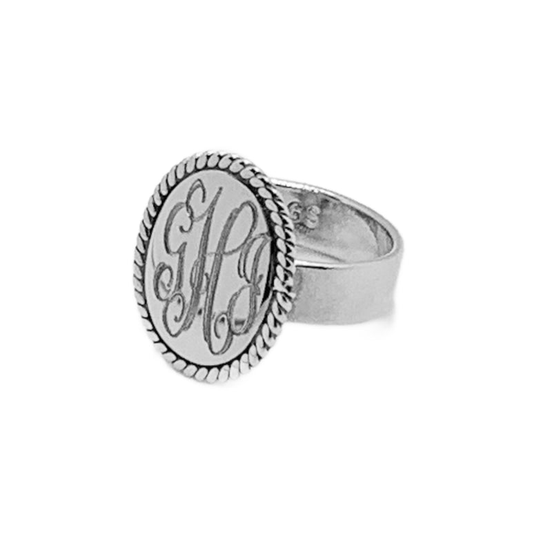 German Silver Oval Engravable Ring with Rope Edge