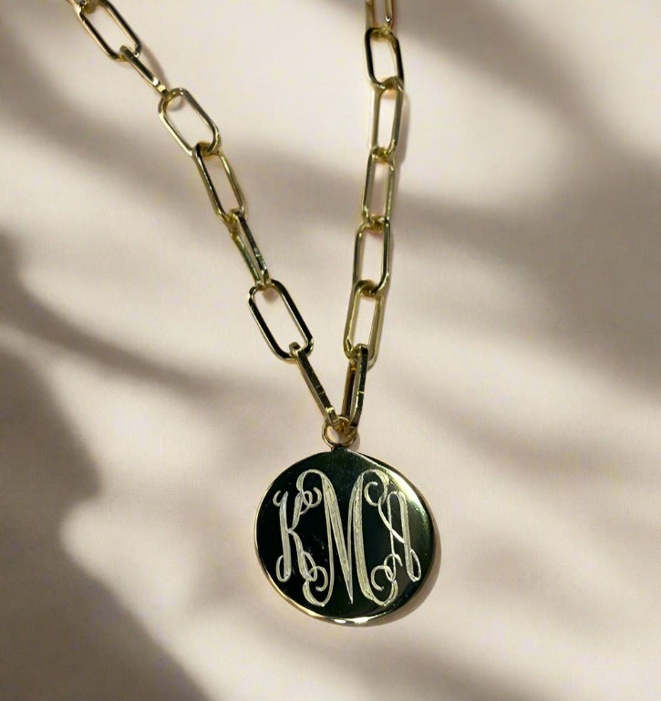 Sterling Silver Thick Paper Clip Chain W/ Engravable Plate (16 in)