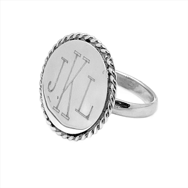 German Silver Round Engravable Ring with Rope Edge