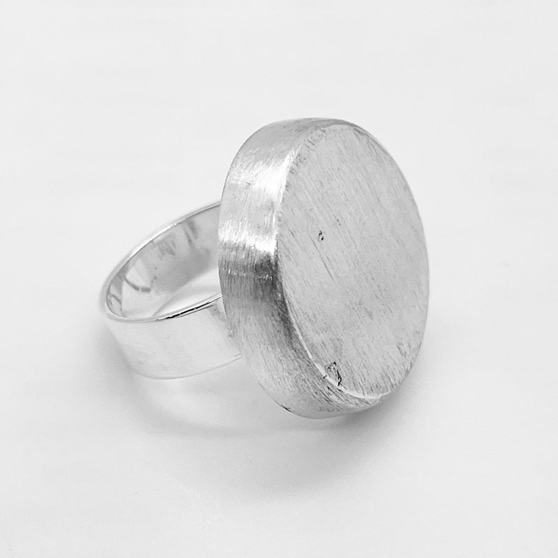 German Silver Silver Round Engravable thick brushed Ring
