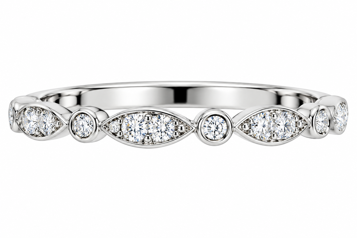 Sterling Silver Moissanite Marquise/Round Shape Accent Band - 0.05 CTW