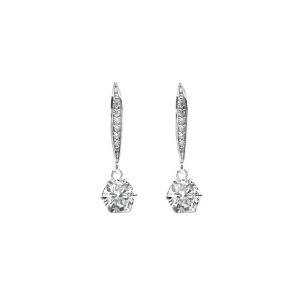 Sterling Silver 6 Prong Round 7mm 1.2CT Moissanite Dangling Earrings