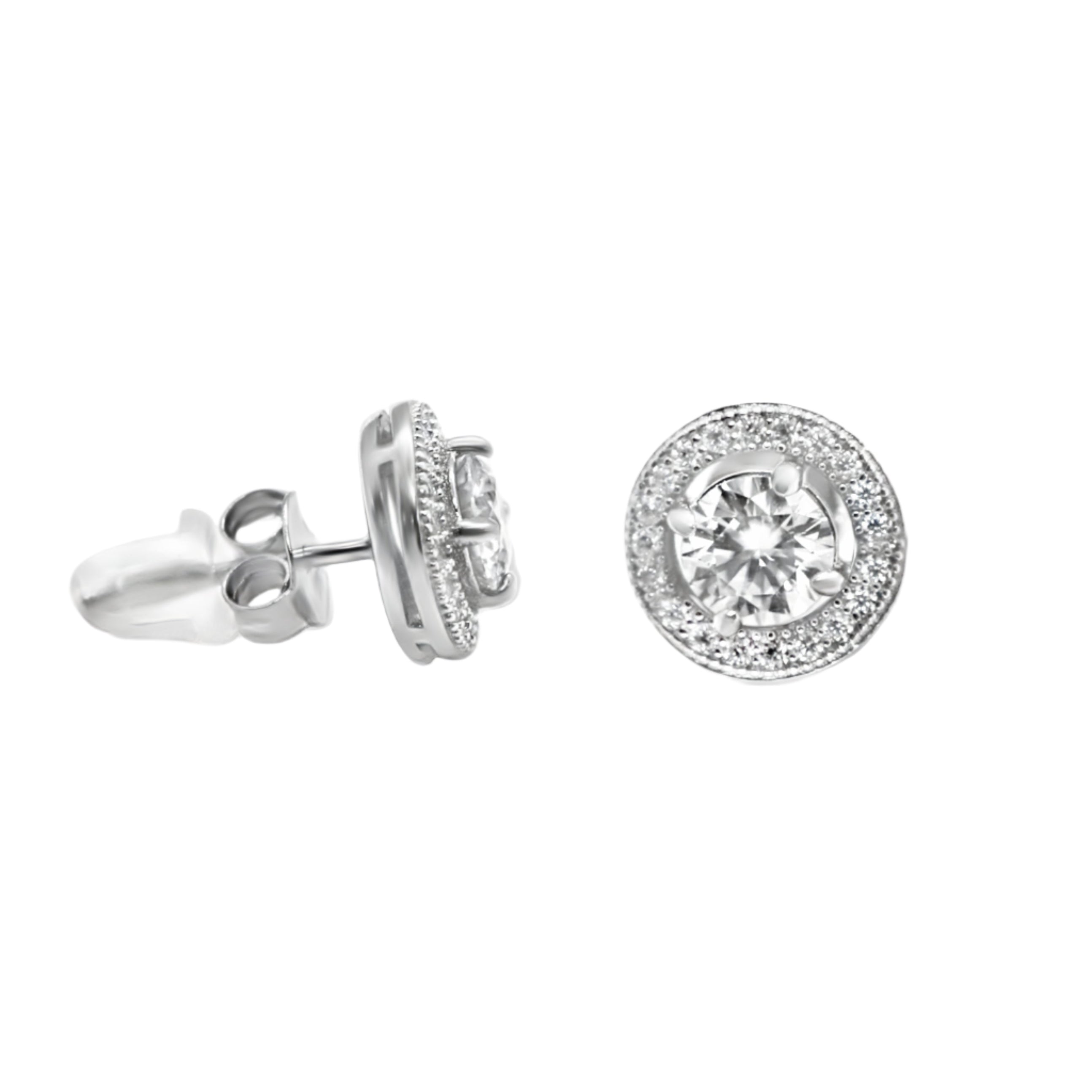 Sterling Silver 5.0MM 0.5CT Round Moissanite W/ Halo Earrings