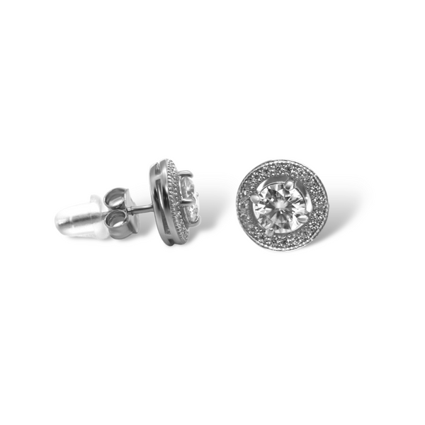 Sterling Silver 5.0MM 0.5CT Round Moissanite W/ Halo Earrings