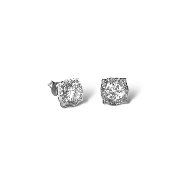 Sterling Silver 5MM 0.5CT Round Moissanite W/ Square Halo Earrings