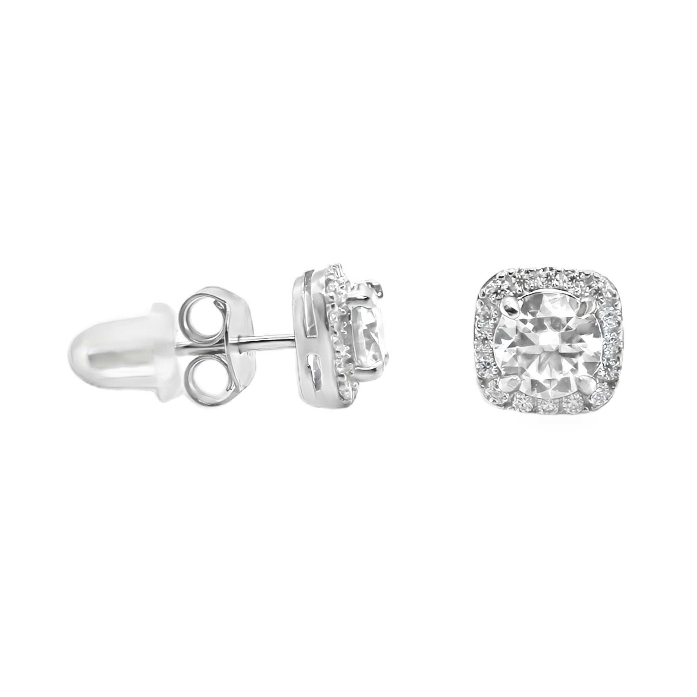Sterling Silver Round 5MM 0.5CT Moissanite W/ Square Halo Earrings