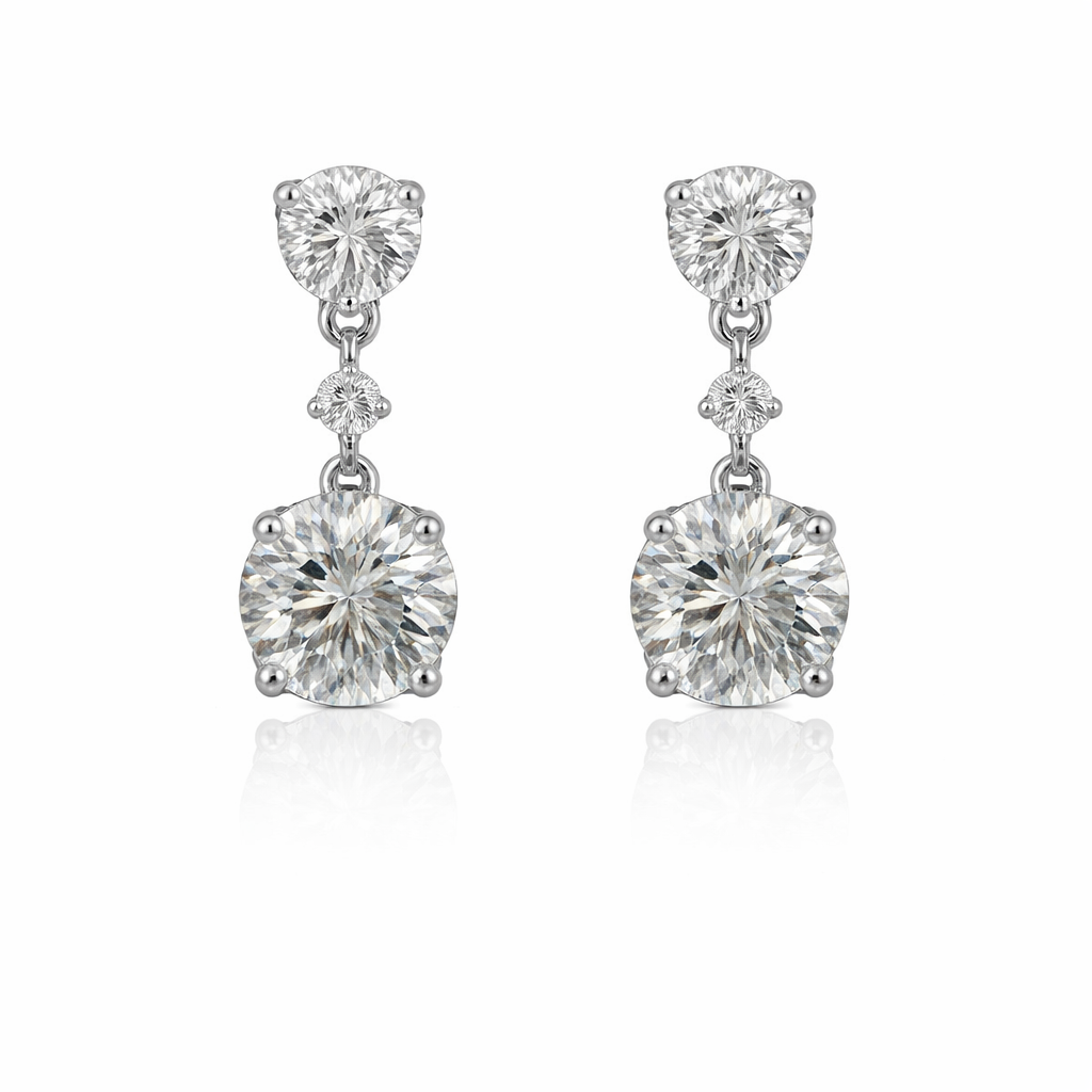 Sterling Silver 9.72 CTW Moissanite Dangling Round Earrings