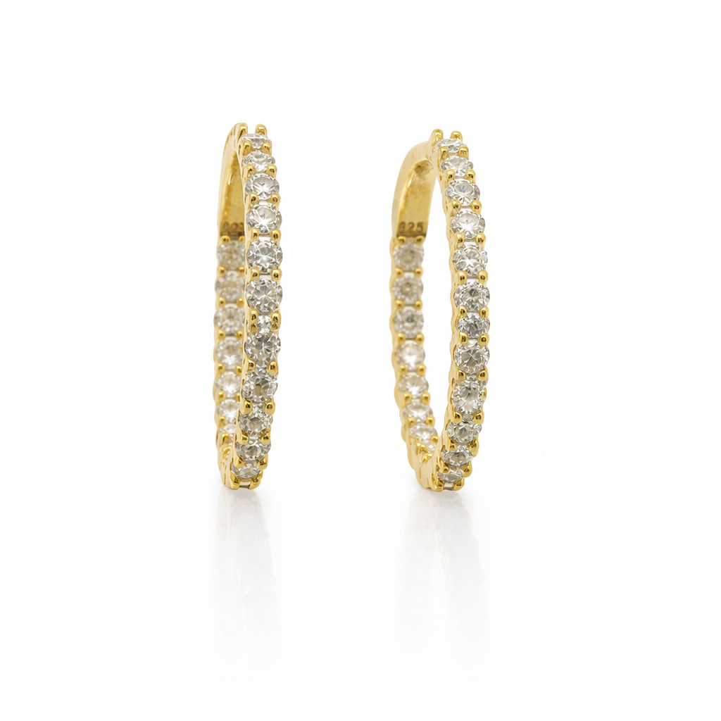 Sterling Silver Moissanite 25MM (1") Inside Out Hinged Hoop Earrings