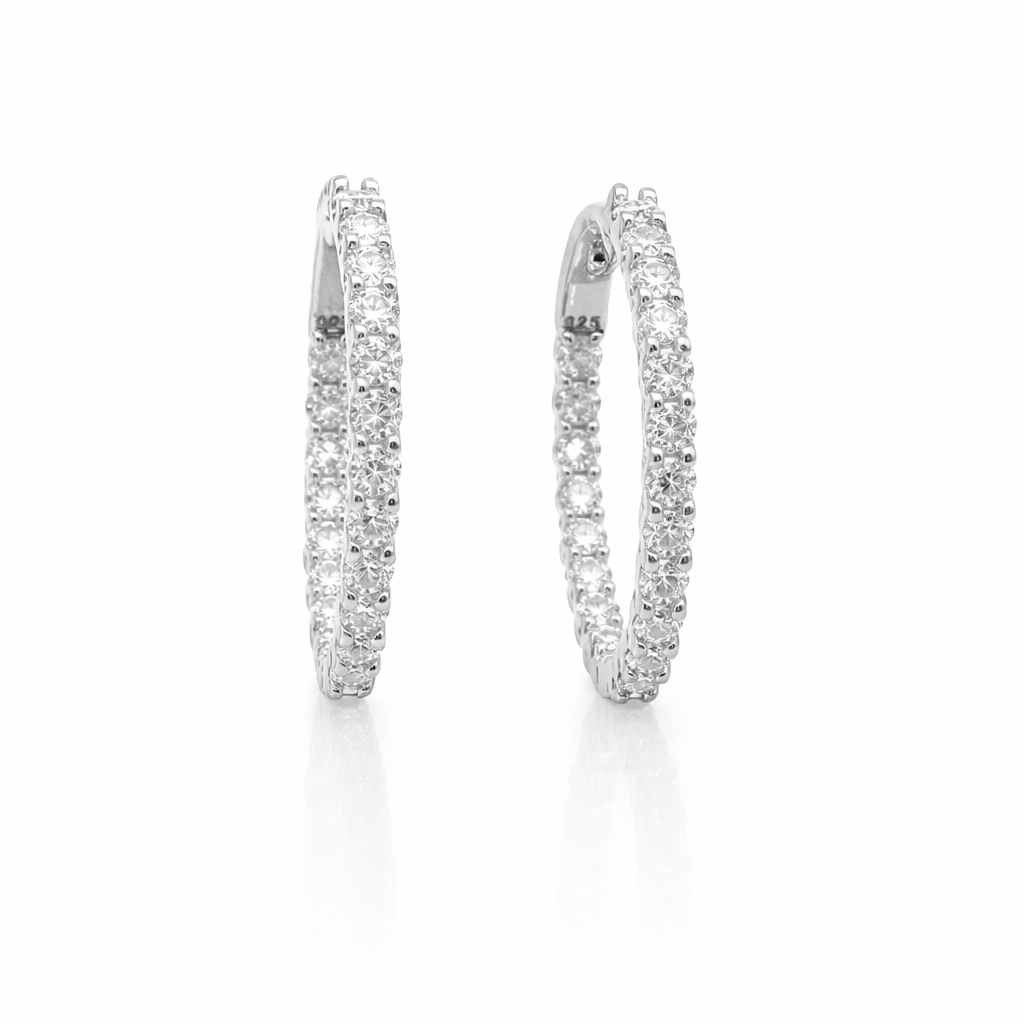 Sterling Silver Moissanite 25MM (1") Inside Out Hinged Hoop Earrings