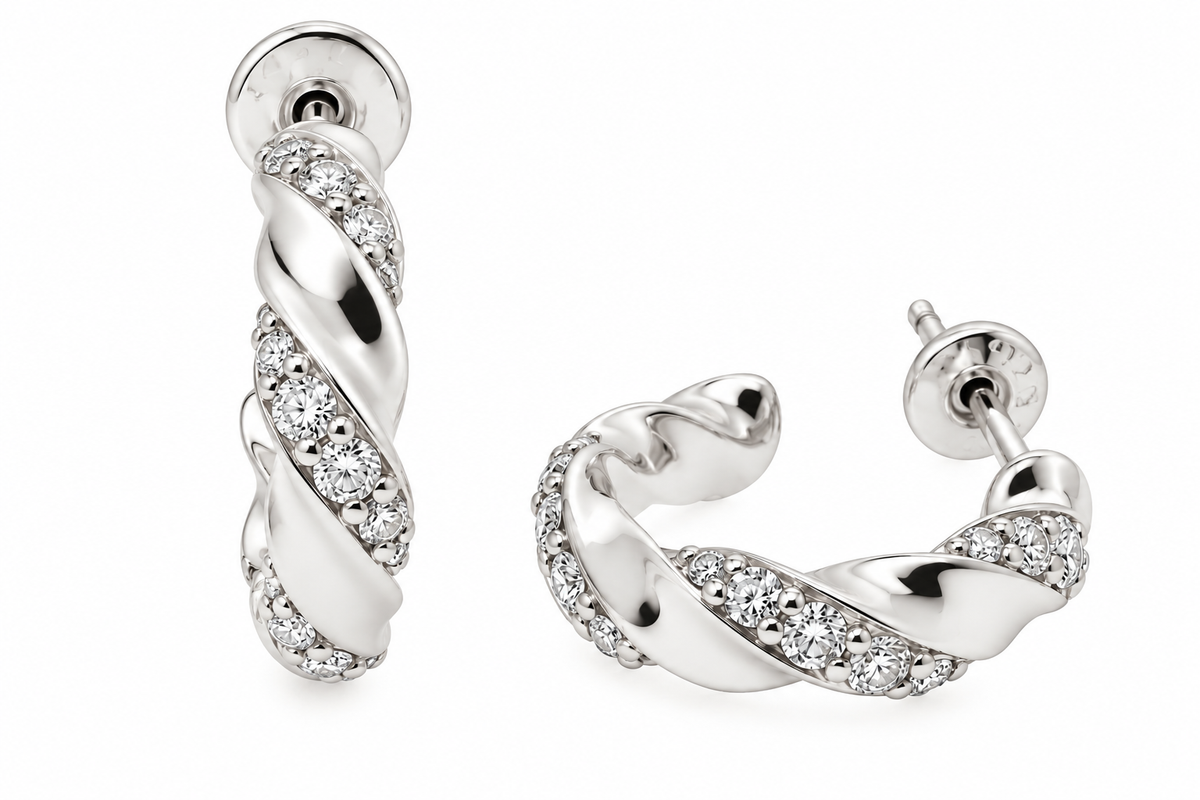 Sterling Silver Moissanite Twisted Huggie Post Hoop Earrings - 0.76 CTW VVS D