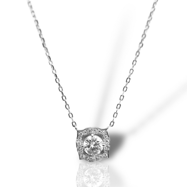 Sterling Silver Round 6MM 0.8CT Moissanite W/ Square Halo Necklace