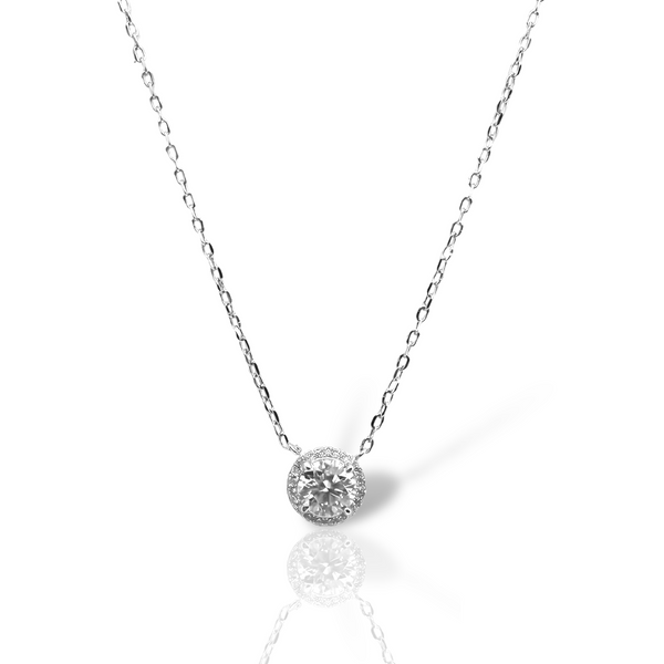 Sterling Silver Round 6MM 0.8CT Moissanite W/ Halo Necklace