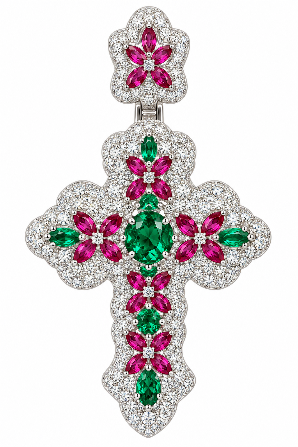 Sterling Silver Clear Moissanite / Colored CZ Cross Pendant - 3.3 CTW