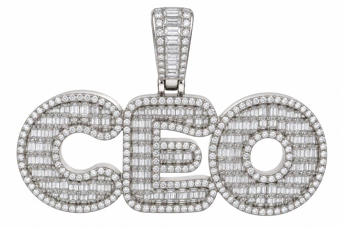 Sterling Silver Baguette Moissanite CEO Pendant - 4.39 CTW
