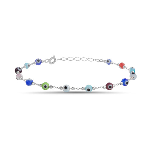 Sterling Silver Multi-Color Evil Eye Bracelet