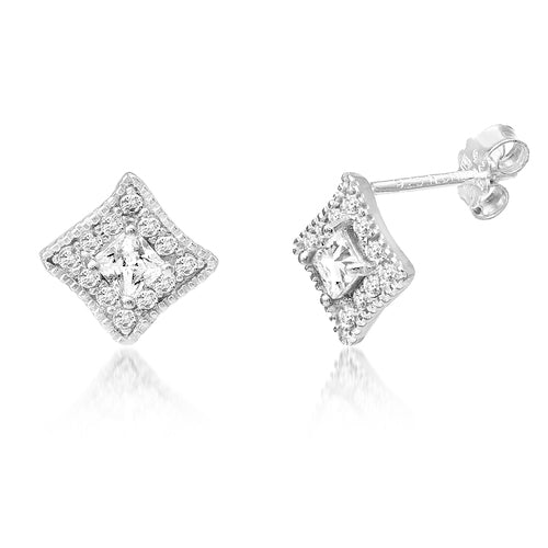 Sterling Silver CZ Diamond Shape Stud Earrings