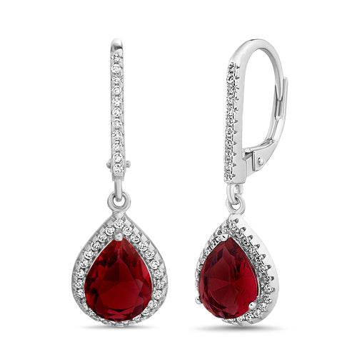 Sterling Silver Dangling Pear Shape CZ Halo Lever Back Earrings