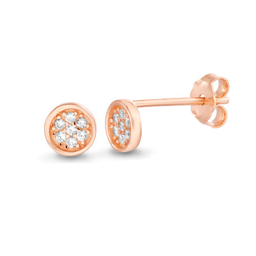 Sterling Silver Rose Gold CZ Tiny 5mm Round Stud Earrings
