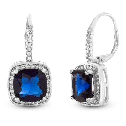 Sterling Silver Blue CZ Halo Huggie Earrings
