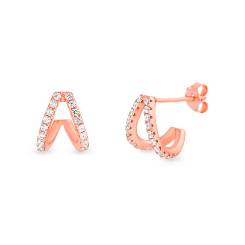 Sterling Silver Rose Gold CZ Open Huggie Stud Earrings