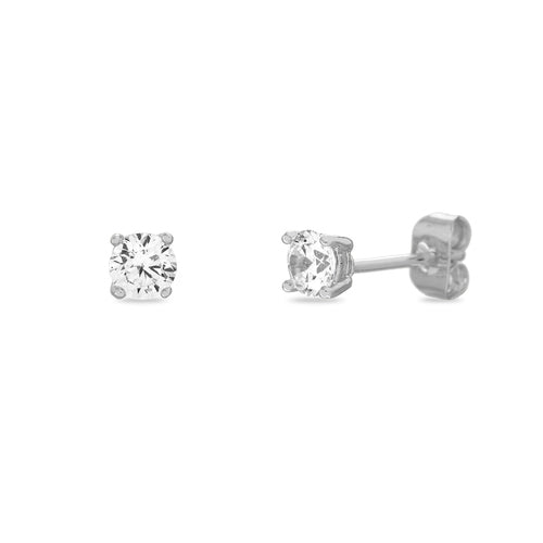 Sterling Silver 4 Prong 4mm Round CZ Stud Earrings
