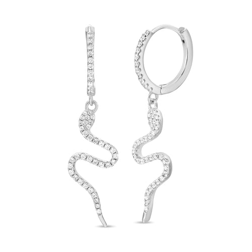 Sterling Silver Dangling CZ Snake Huggie Earrings