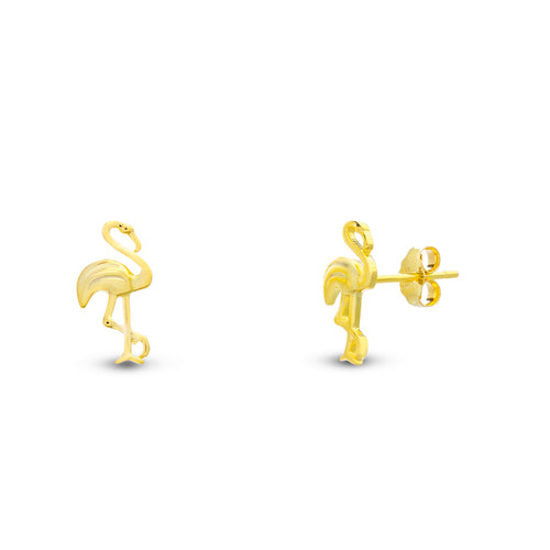 Sterling Silver Gold Plated Flamingo Bird Stud Earrings