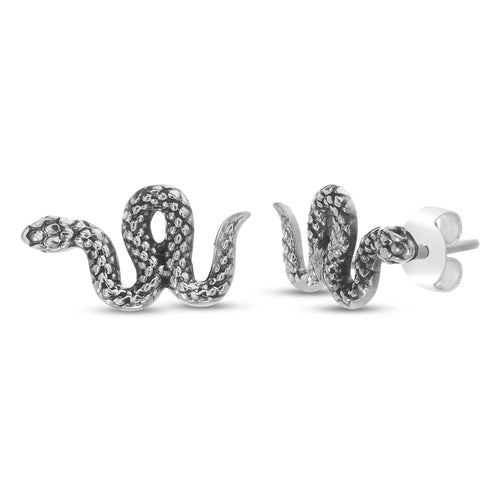 Sterling Silver Oxidized Snake Stud Earrings