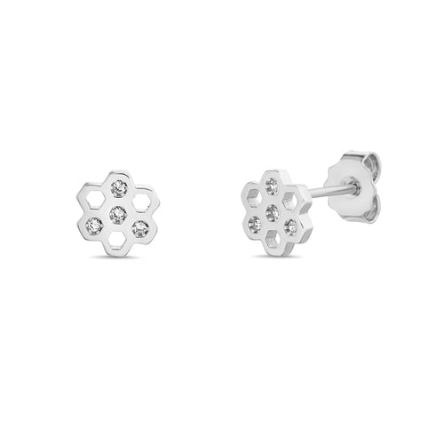 Sterling Silver CZ Honeycomb Tiny Stud Earrings