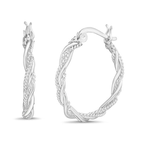 Sterling Silver Twisted Intertwined Rope Hoop Earrings