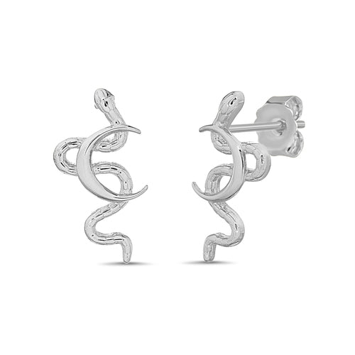 Sterling Silver Snake & Crescent Moon Earrings