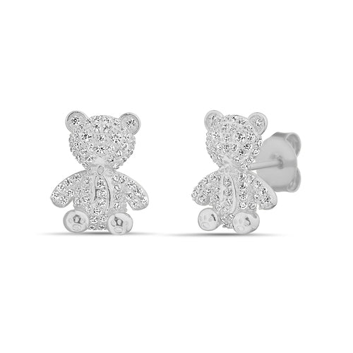 Sterling Silver CZ Teddy Bear Stud Earrings