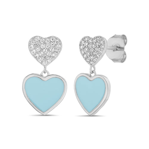 Sterling Silver CZ & Enamel Dangling Heart Earrings