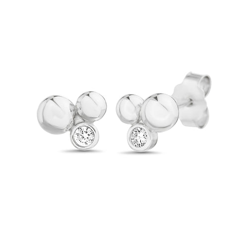 Sterling Silver Bead & CZ Cluster Earrings