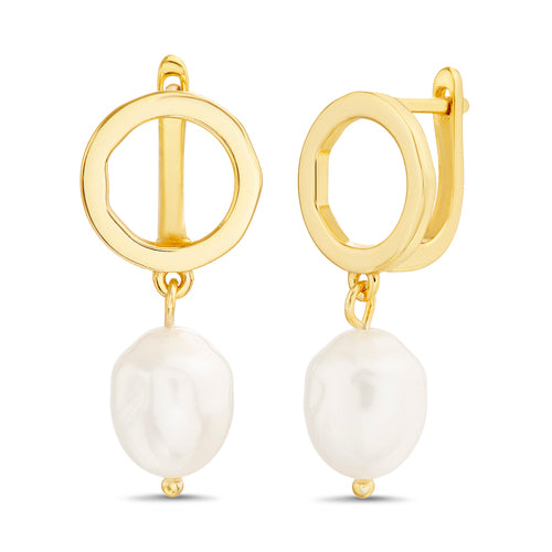 Sterling Silver Dangling Pearl Huggie Earrings
