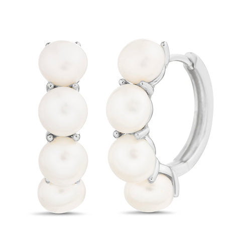 Sterling Silver Small Pearl Hoop Huggie Earrings