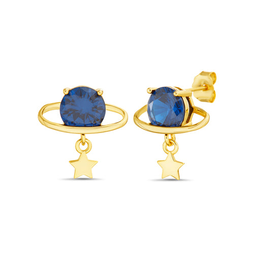 Sterling Silver CZ Planet & Dangling Star Earrings