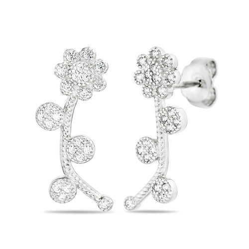 Sterling Silver CZ Flower Earrings