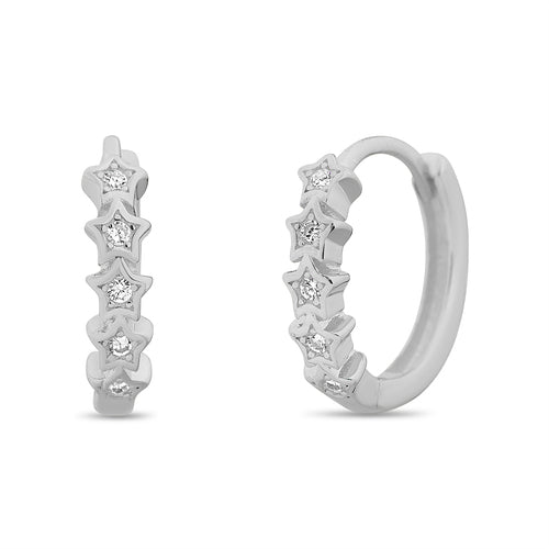 Sterling Silver CZ Star Cluster Huggie Hoop Earrings