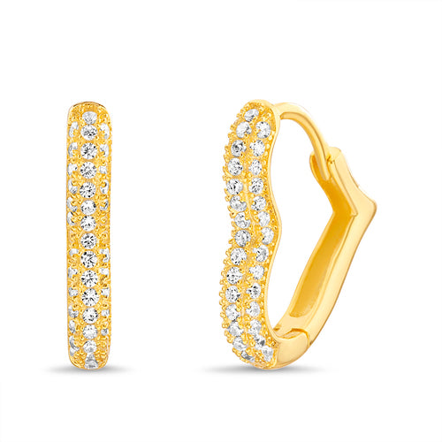Sterling Silver Gold Plated CZ Pave Heart Huggie Hoop Earrings
