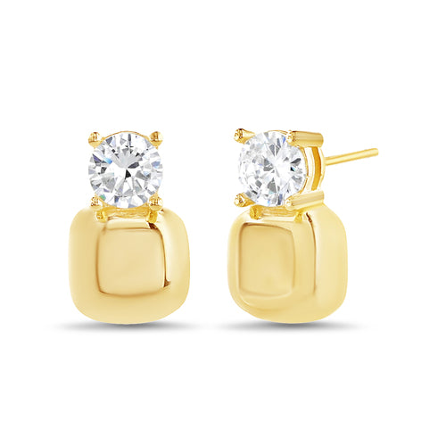 Sterling Silver CZ Geometric Square Post Earrings