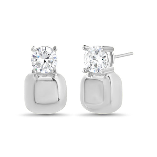 Sterling Silver CZ Geometric Square Post Earrings
