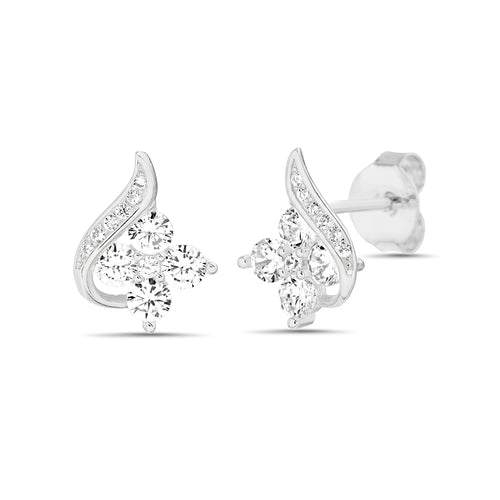 Sterling Silver CZ Cluster Flower Stud Earrings