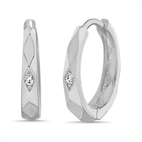 Sterling Silver CZ Geometric Huggie Hoop Earrings