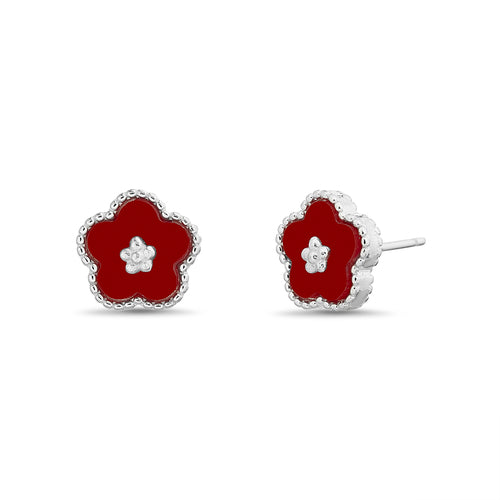 Sterling Silver Enamel Flower Stud Earrings