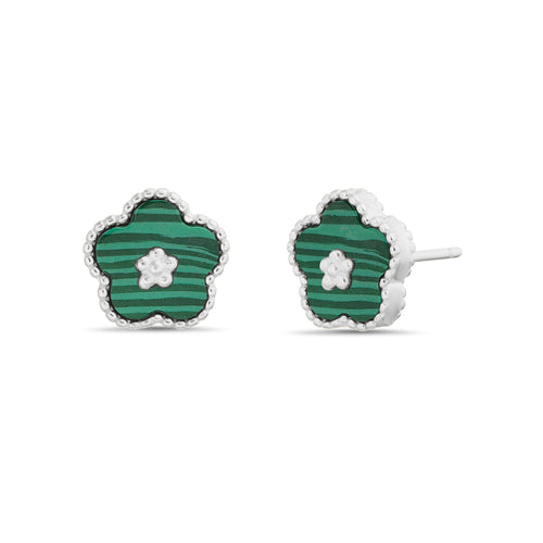Sterling Silver Enamel Flower Stud Earrings