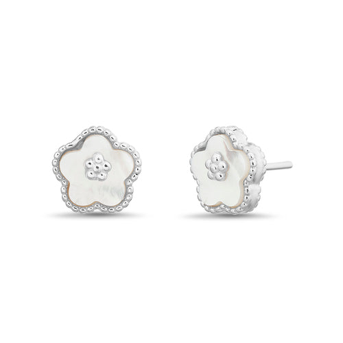 Sterling Silver Enamel Flower Stud Earrings