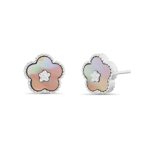 Sterling Silver Enamel Flower Stud Earrings